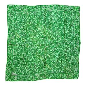 Uena Vintage Silk Square Scarf Bandana Handrolled Made In Japan Green & White